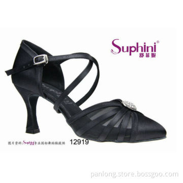 Suphini Satin Mesh Fashon Closed Toe Pump Ballroom Dance Shoes